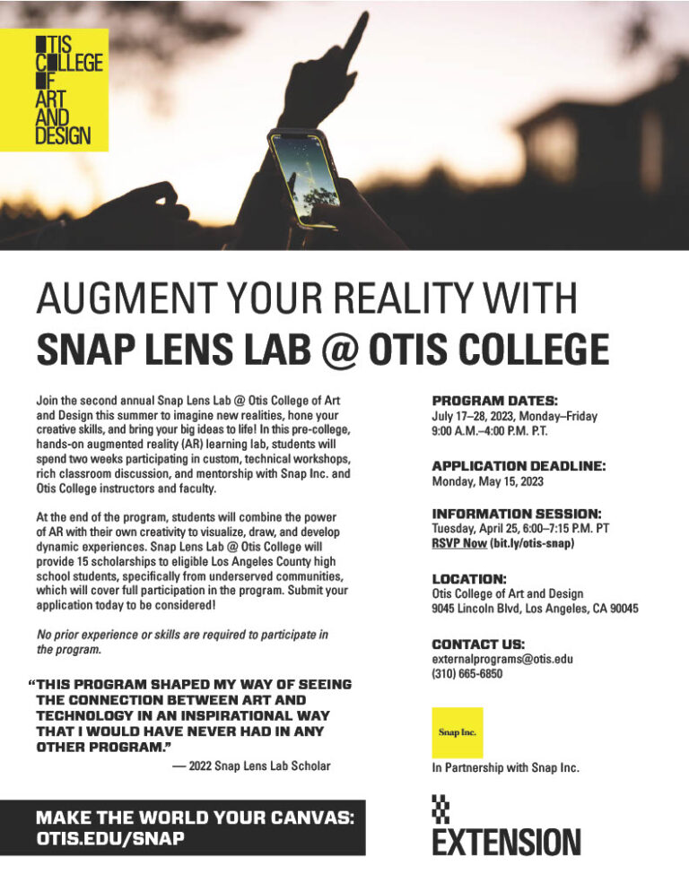 TIME SENSITIVE Snap Lens Lab Otis College Summer Scholarship Da