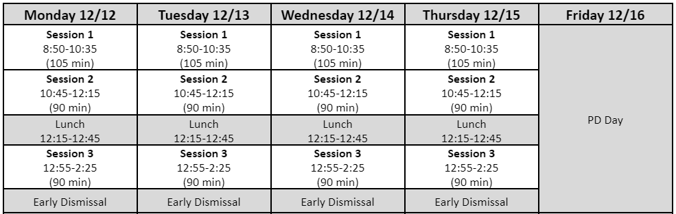 Week 16 & 17 Schedules (+CHYA Information) | Da Vinci Science