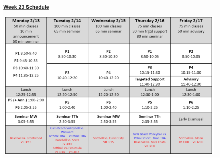 Week 23 Schedule | Da Vinci Science