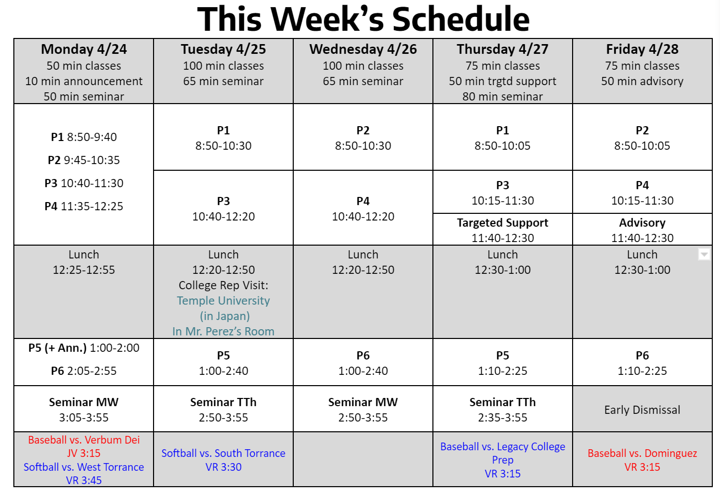 Week 32 Schedule | Da Vinci Science