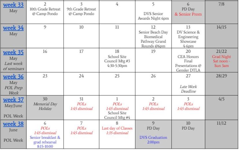 Week 33 Schedule Information | Da Vinci Science