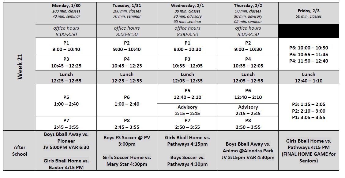 Week 21 Schedule Da Vinci Science