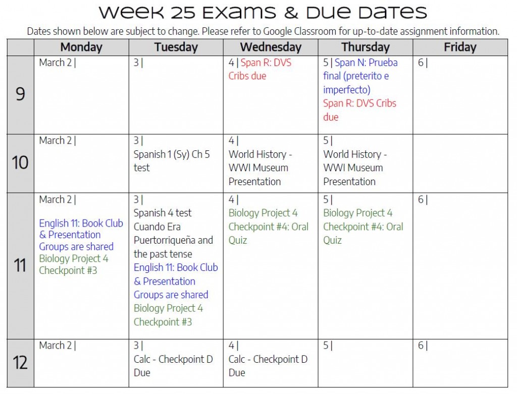Week 25 Pdf Week25DueDates | Da Vinci Science